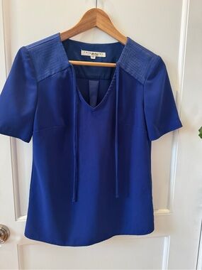 Trina Turk Cobalt Tie-Neck Short Sleeve Blouse